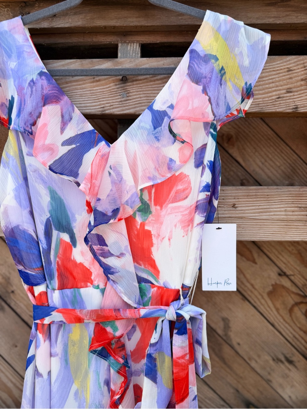 Harper Floral Wrap Maxi Dress in Purple, Red, Yellow - Picture 3 of 5